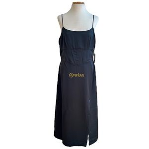 NWT Jason Wu Corset Style Spaghetti Straps Satin Formal Midi Dress Black L & XL
